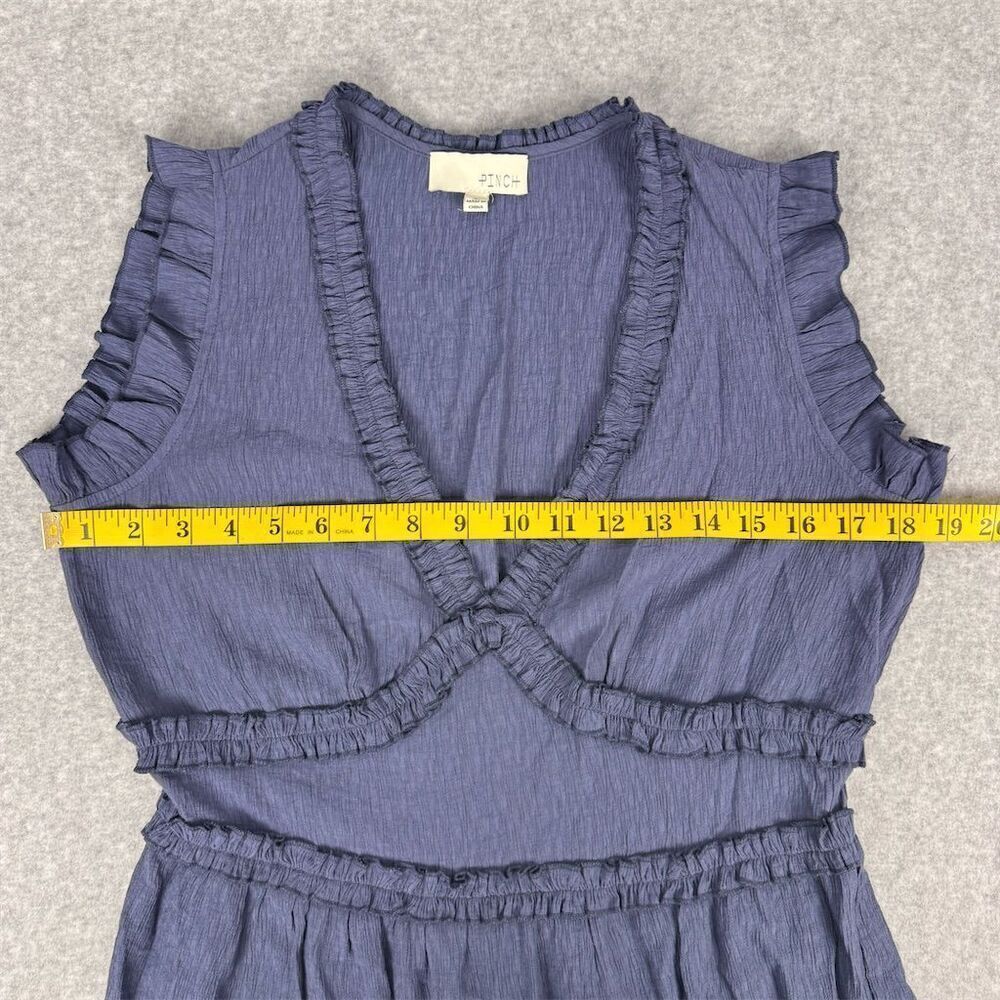 PINCH Women's Sleeveless V Neck Ruffle Mini Dress Blue Size Large - Picture 6 of 9